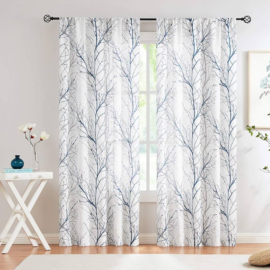 blue and white sheer curtains