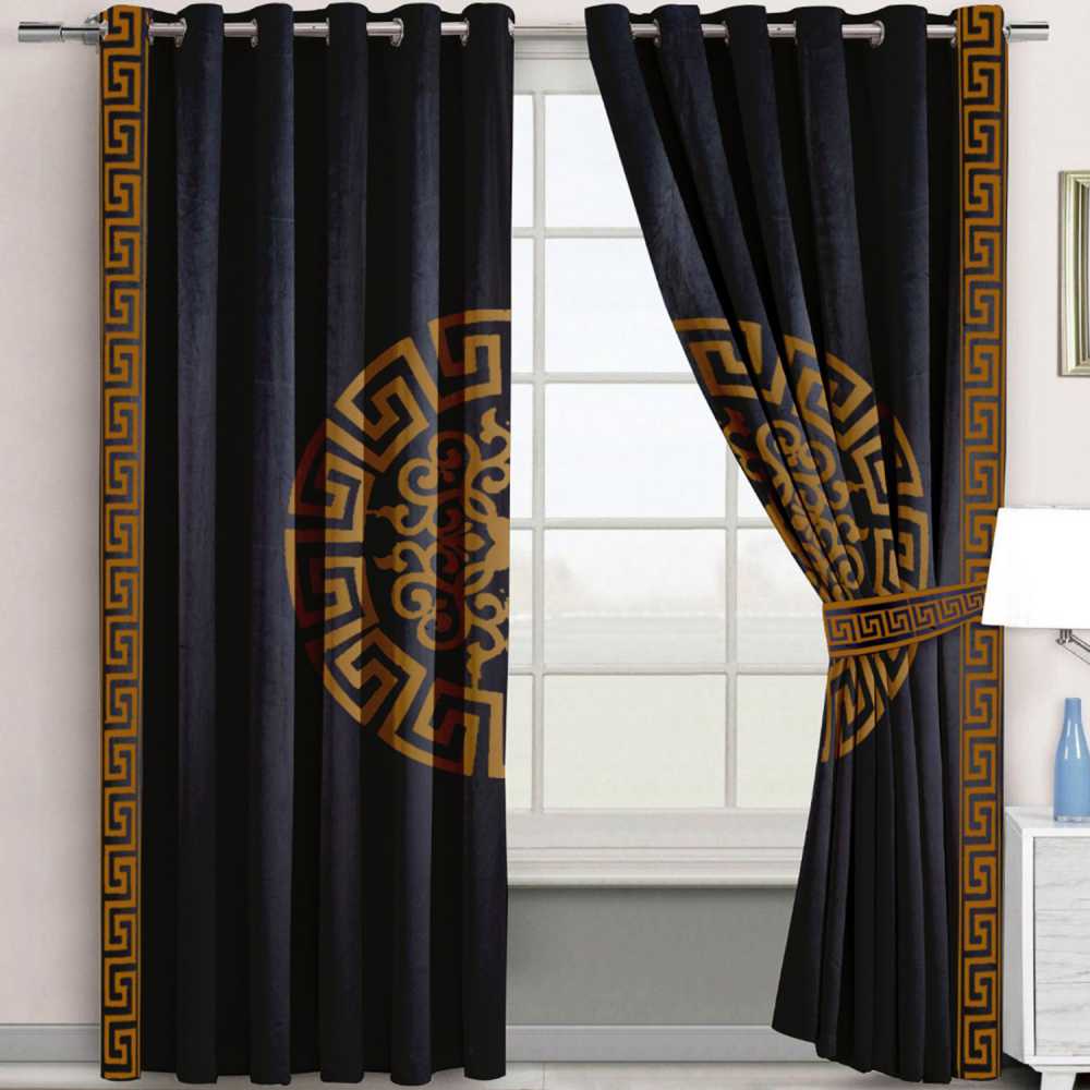 black and camel velvet curtains