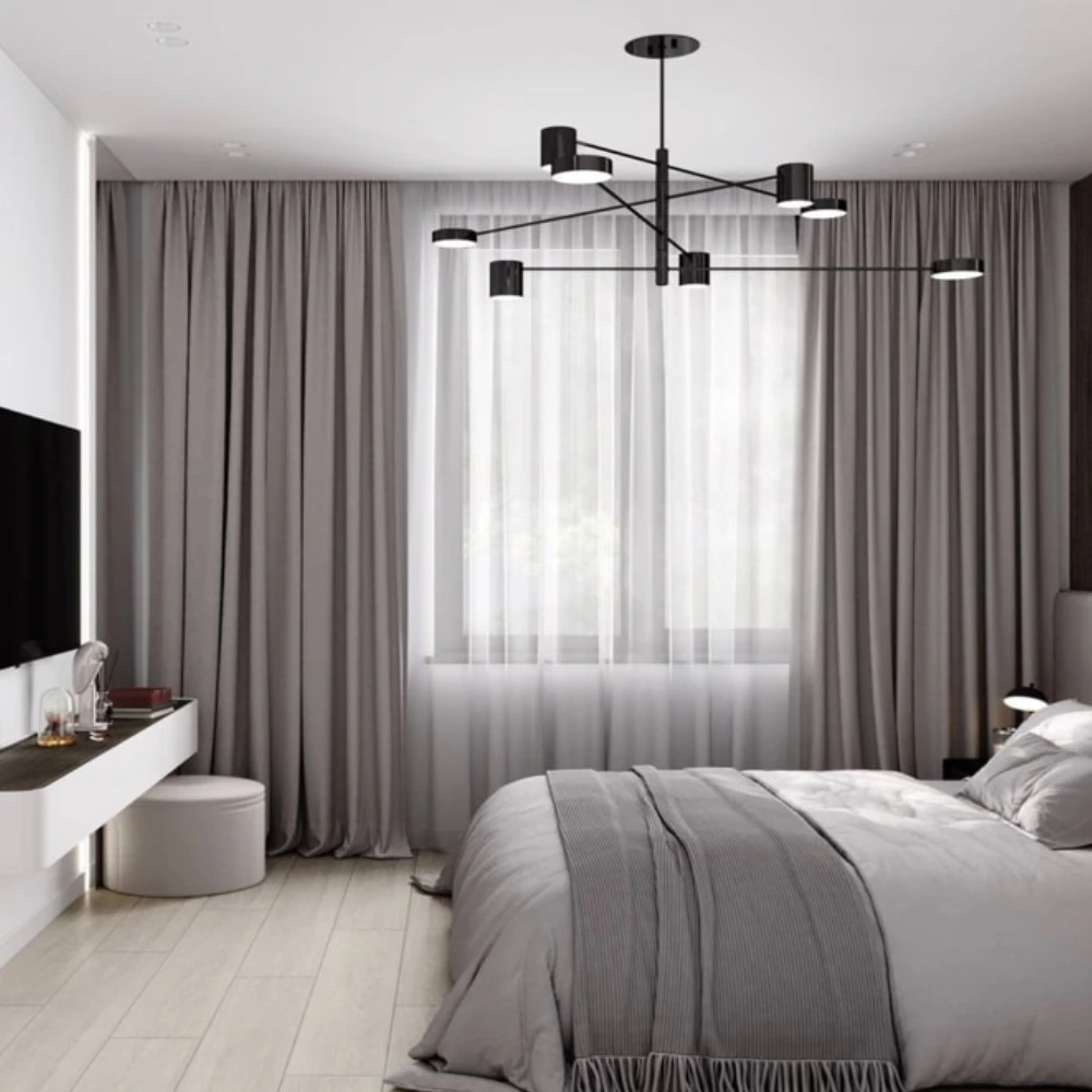 Layered Blackout curtains Dubai with sheer fabric for excellent Room darkening and style.