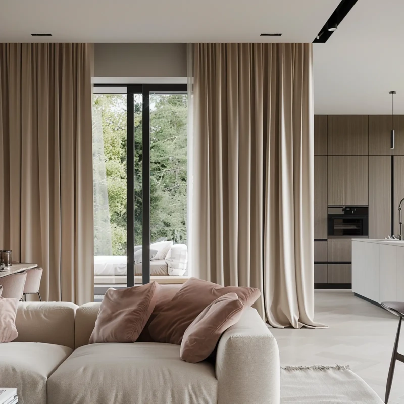 Modern beige curtains Dubai blend natural light and soft beige tones for luxury décor.