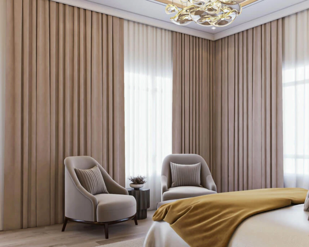 Modern beige curtains Dubai trending curtain designs for villas and apartments.