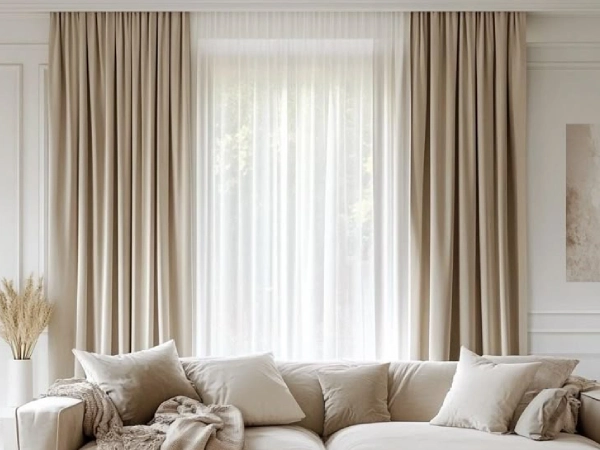 Modern beige drapes Dubai soft fabric, perfect for bedrooms, lounges & living spaces