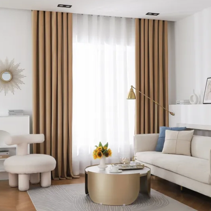 Neutral sheer with beige curtains Dubai add elegant warmth and luxury texture to window interiors in arabian ranches apartment.
