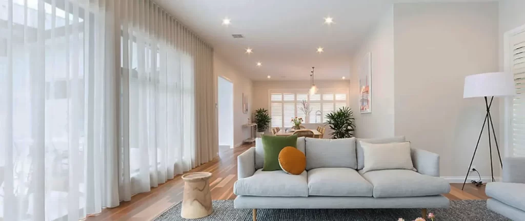 Palm Jumeirah sheer curtain trends Dubai with luxury interior.