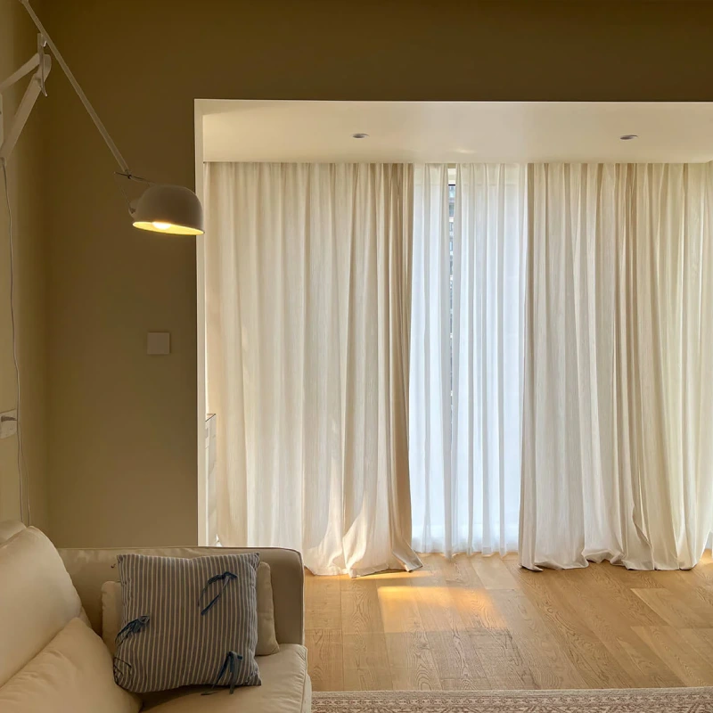 Sheer with beige curtains Dubai delivering smooth daylight, warm tones, and luxury vibes
